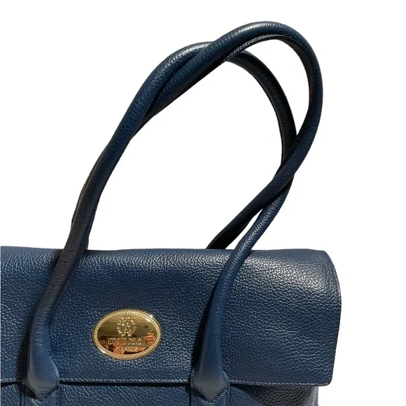 Roberto Cavalli Women’s Double Leather Handle Pebbled Blue Handbag - Picture 3 of 16